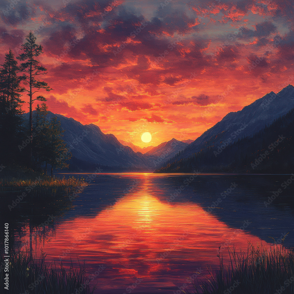 Sunset Over Serene Lake Sunset Over Serene Lake