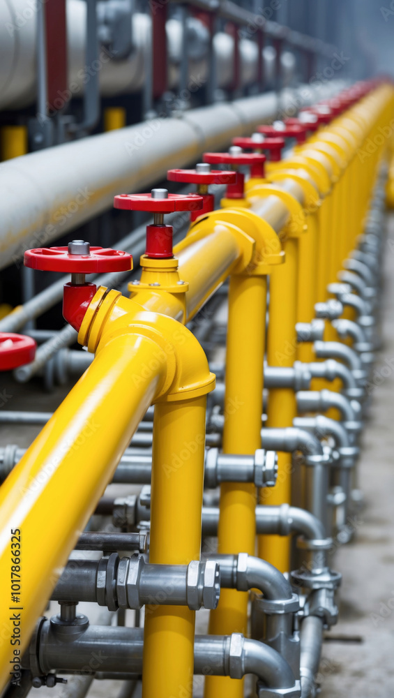Yellow pipes network in an industrial facility Yellow pipes network in an industrial facility