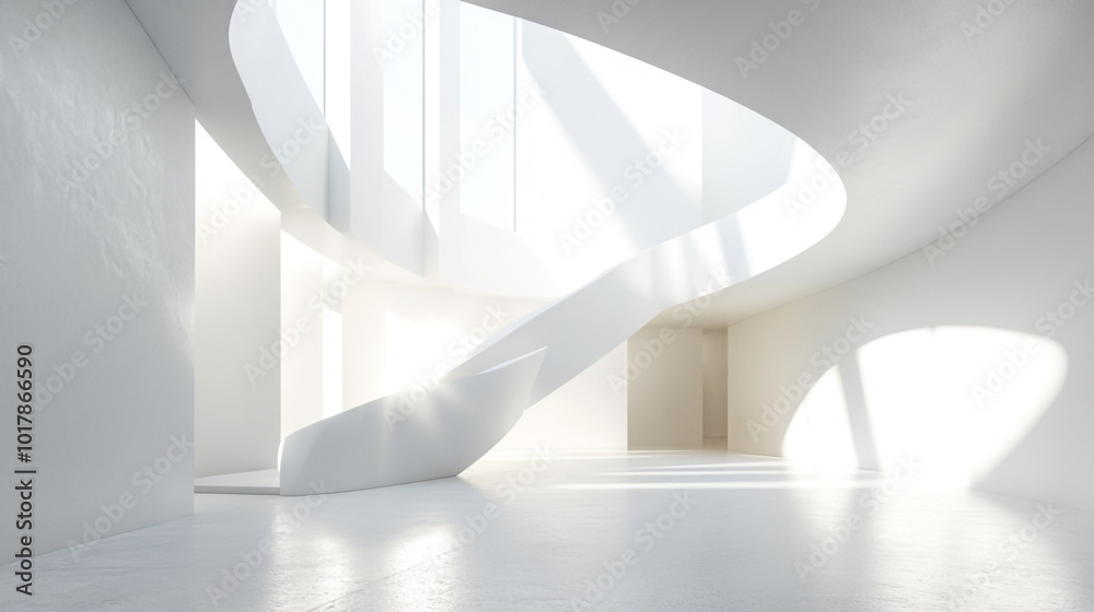 Fototapeta premium Abstract white wall banner white 3D wall banner white wall background white 3D wall background, A large, empty room with a blue sky outside