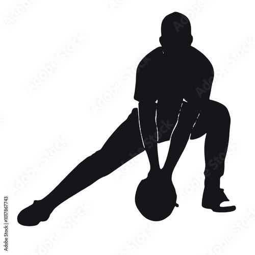 A baseball player in a batting stance, wearing a uniform and cap, with a silhouetted figure against a plain white background