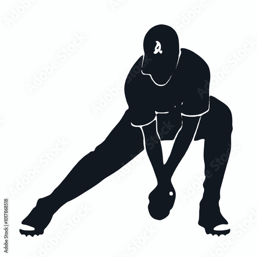 A baseball player in a batting stance, wearing a uniform and cap, with a silhouetted figure against a plain white background