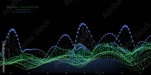 Abstract  background color graph from points and curves on black. Technology concept virtual points data.  Banner for business, science and technology data analytics. Big Data.