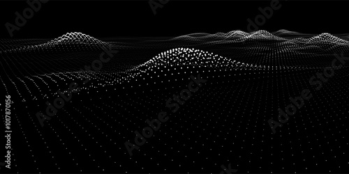 Abstract  background  wavy plane from dots on black. Technology concept analytical  data. Big Data.  Banner for business, science and technology data analytics. 