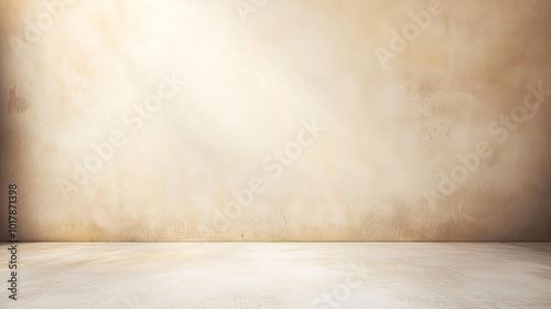 Textured empty wall and floor in a warm beige tone, minimalistic interior design, copy space