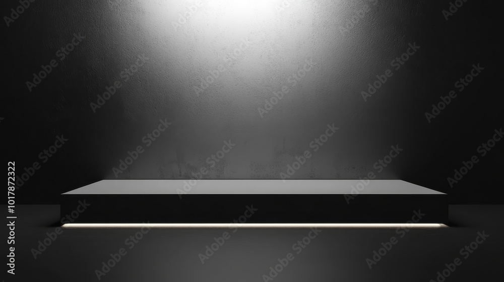 A minimalist display platform with dramatic lighting against a dark backdrop, ideal for showcasing products or art. A minimalist display platform with dramatic lighting against a dark backdrop, ideal for showcasing products or art.