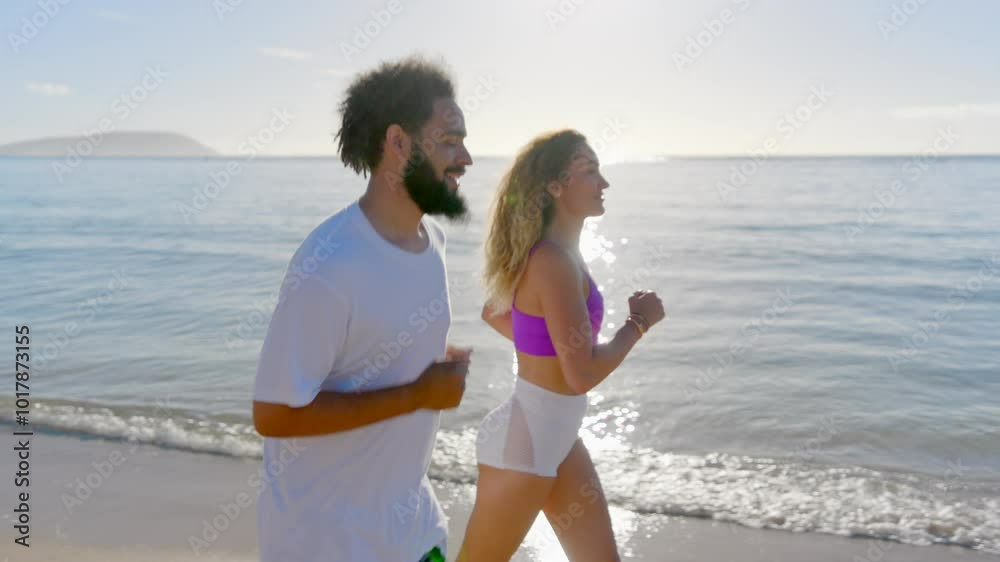 Two close friends are jogging along the picturesque coastline of Hawaii, enjoying the beauty of the ocean waves and swaying palm trees, perfectly capturing the essence of an ideal vacation experience Two close friends are jogging along the picturesque coastline of Hawaii, enjoying the beauty of the ocean waves and swaying palm trees, perfectly capturing the essence of an ideal vacation experience