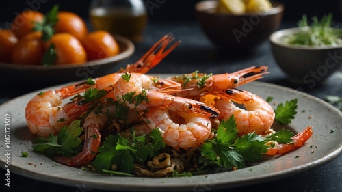 fresh grilled shrimps served on a plate