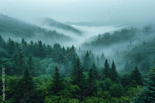 Misty Foggy Forest Landscape