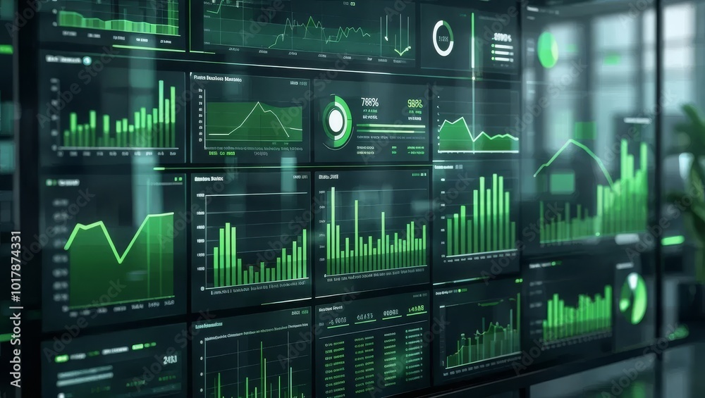 Data Analytics Interface with Green Graphs and Charts Data Analytics Interface with Green Graphs and Charts