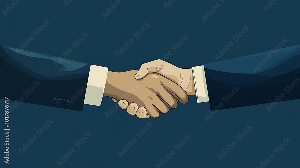 Two Hands Shaking in a Formal Agreement Against a Dark Blue Background Two Hands Shaking in a Formal Agreement Against a Dark Blue Background