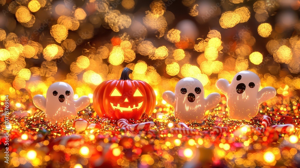 Spooky Halloween Table with Pumpkin and Candy Spooky Halloween Table with Pumpkin and Candy