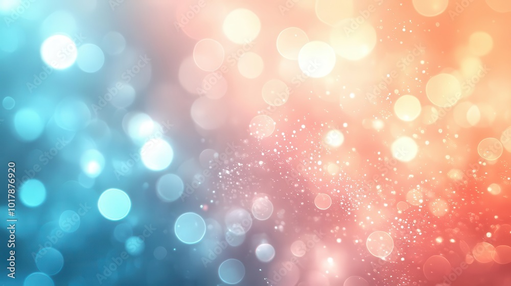 Obraz premium Light pastel coral and soft blue bokeh lights, softly blending on a smooth canvas, bokeh texture, dreamy pastel blurry background.