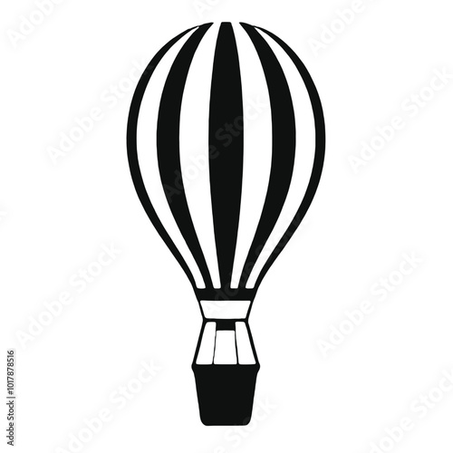 A black and white striped hot air balloon 