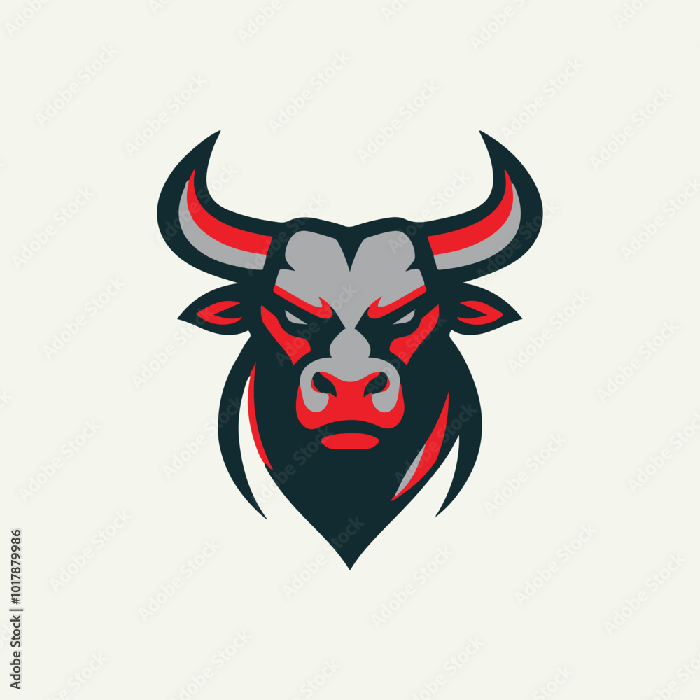 Bull head logo with red shading variations Bull head logo with red shading variations