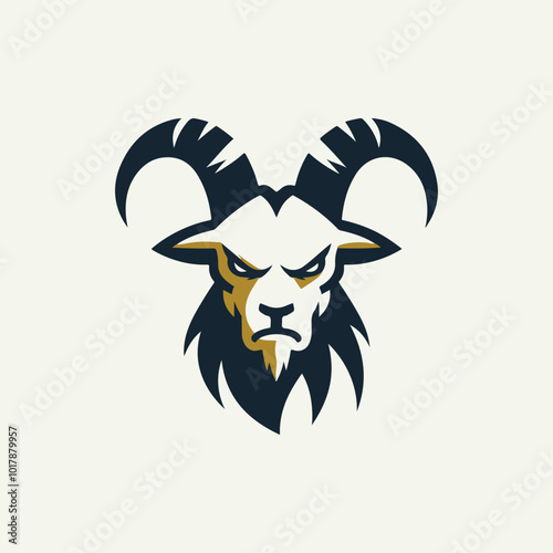 Goat head logo with brown shading variations POV from the front
