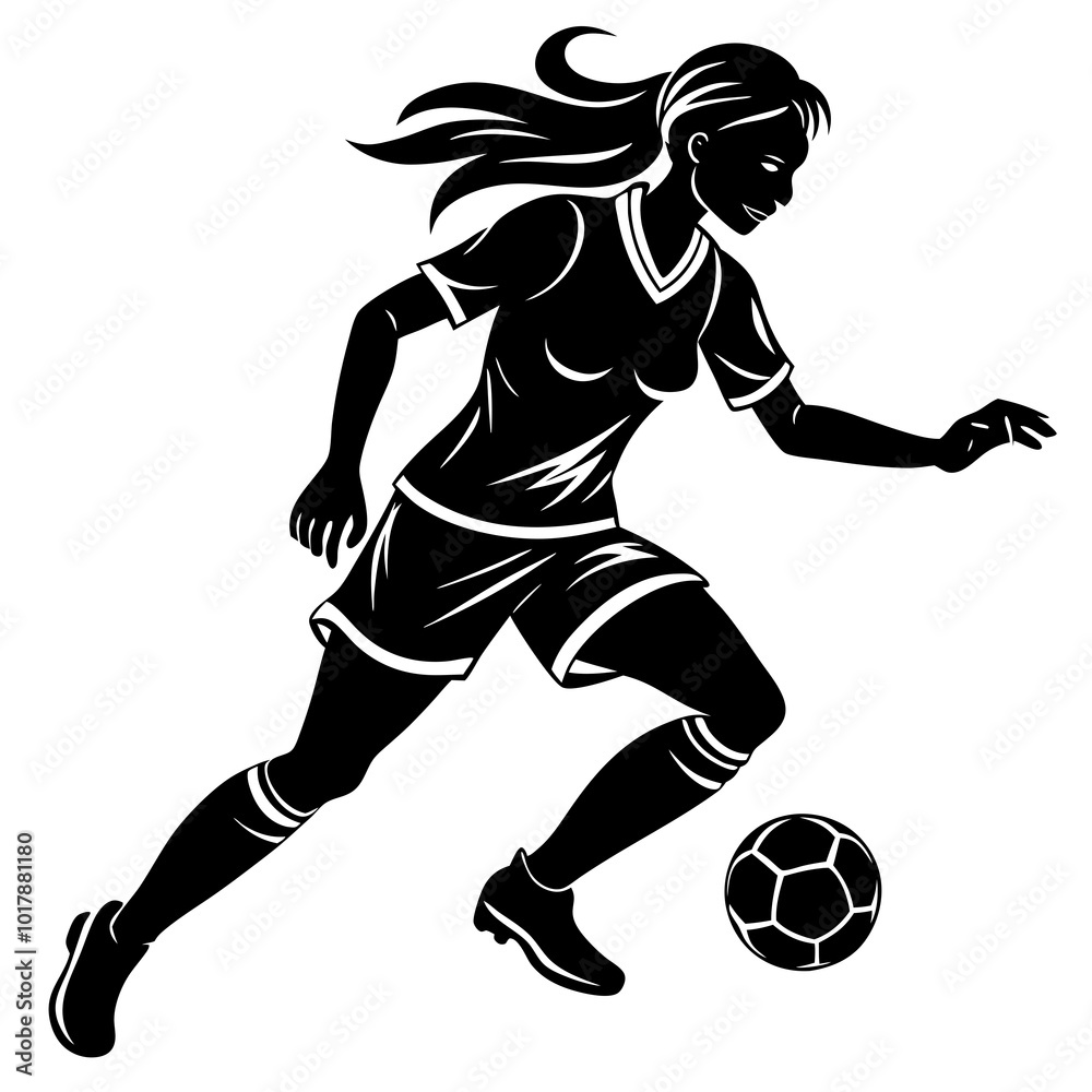 Naklejka premium female football player dribbling ball vector