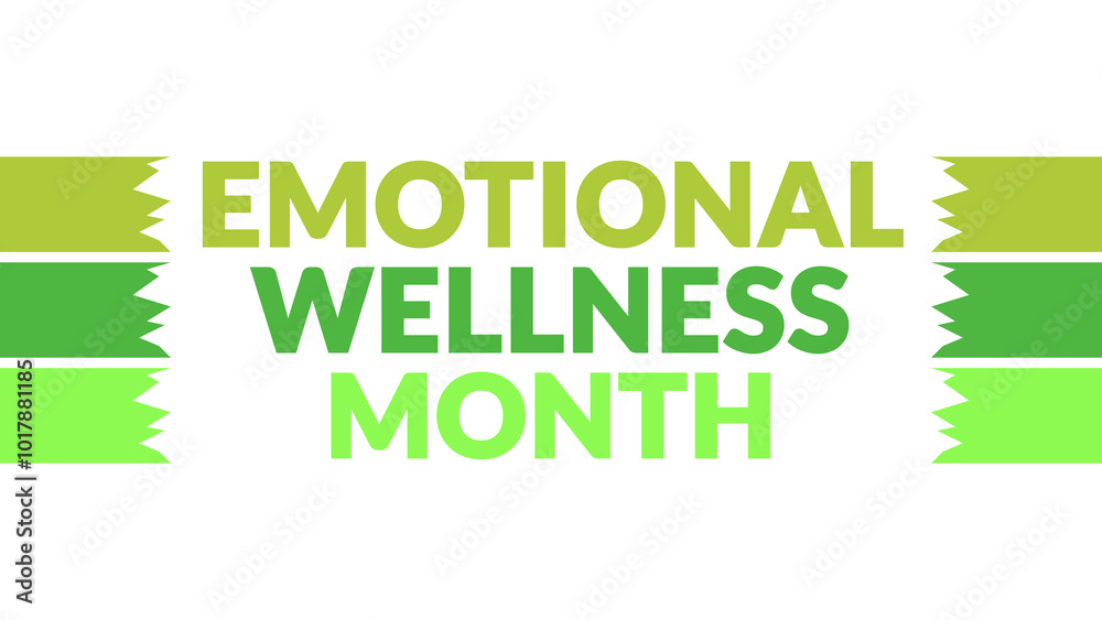 Emotional Wellness Month text with side lines on a White background. Which is observed every year in October to celebrate and wish Emotional Wellness Month. Emotional Wellness Month text with side lines on a White background. Which is observed every year in October to celebrate and wish Emotional Wellness Month.