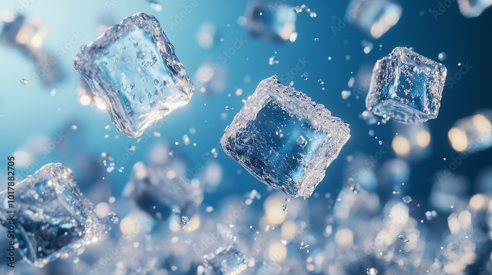 Ice Cubes on a Blue Background.
Ice Cubes on a Blue Background.