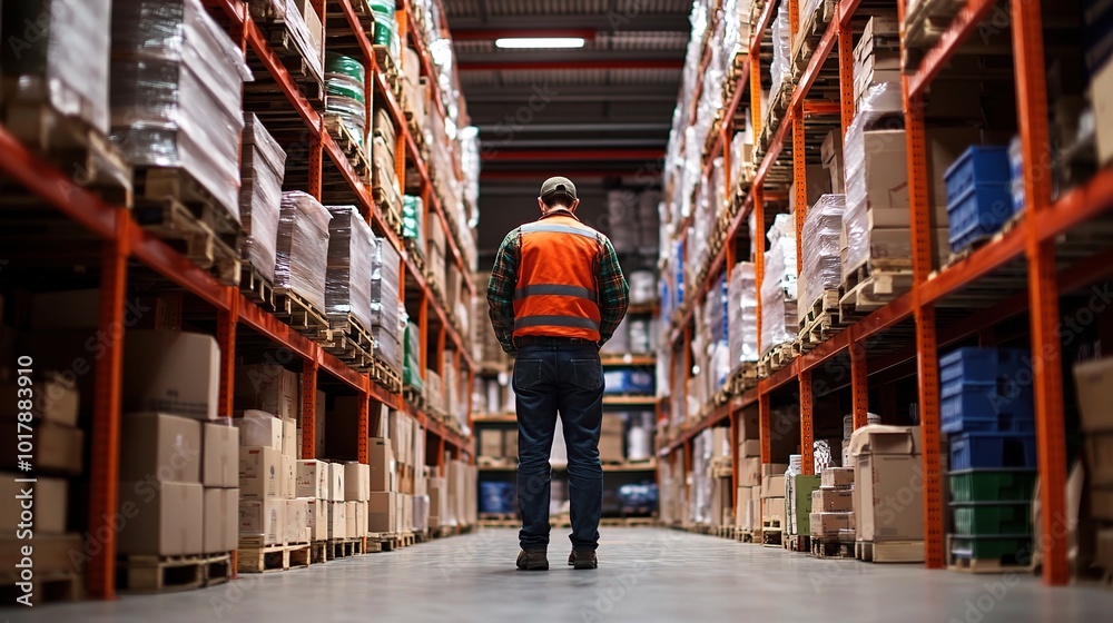 Warehouse Worker in Organized Storage Area Warehouse Worker in Organized Storage Area