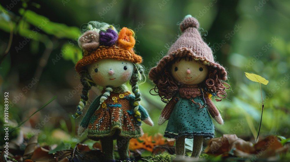 Girl friend dolls are standing in the forest Girl friend dolls are standing in the forest