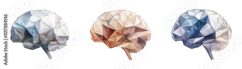 Geometric Human Brain Images for Business and Mental Health Concept. Isolated on a Transparent Background. Cutout PNG.