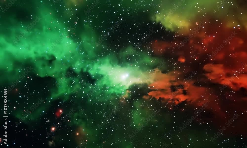 Cosmic Nebula: A Symphony of Green and Red