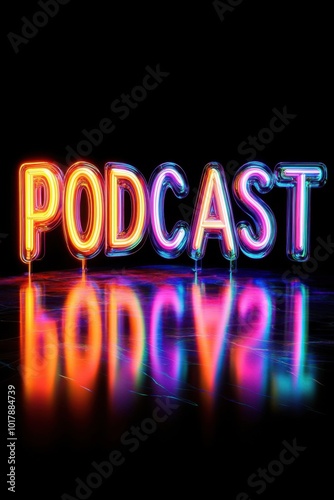 Vibrant Neon Podcast Signage: A Colorful Representation of Modern Digital Media and Creative Expression