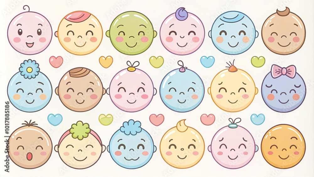 Adorable Collection of Hand-Drawn Baby Emoticons for Playful Design Projects Adorable Collection of Hand-Drawn Baby Emoticons for Playful Design Projects