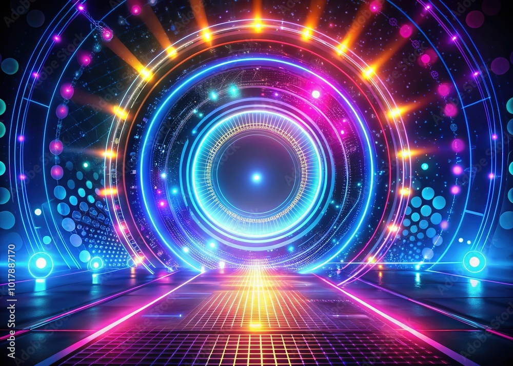 Obraz premium Modern Abstract Vector Circle Pattern in Night Photography for Tech Industry
