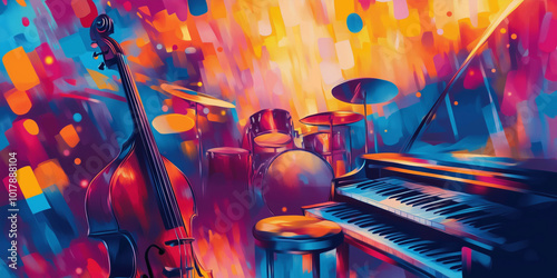 Jazz music background poster, band instrument concert