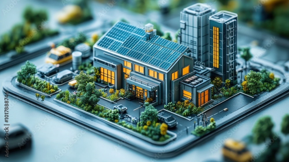 Miniature Cityscape with Solar Panels Miniature Cityscape with Solar Panels