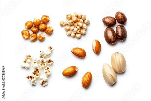 Wallpaper Mural A group of popcorn kernels in different stages of popping, crunchy and airy texture, isolated on white background Torontodigital.ca
