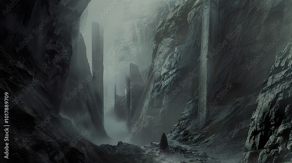 A Lonely Figure in a Foggy Canyon A Lonely Figure in a Foggy Canyon