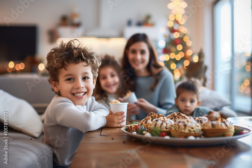 Happy family celebrating Three Kings' Day at home