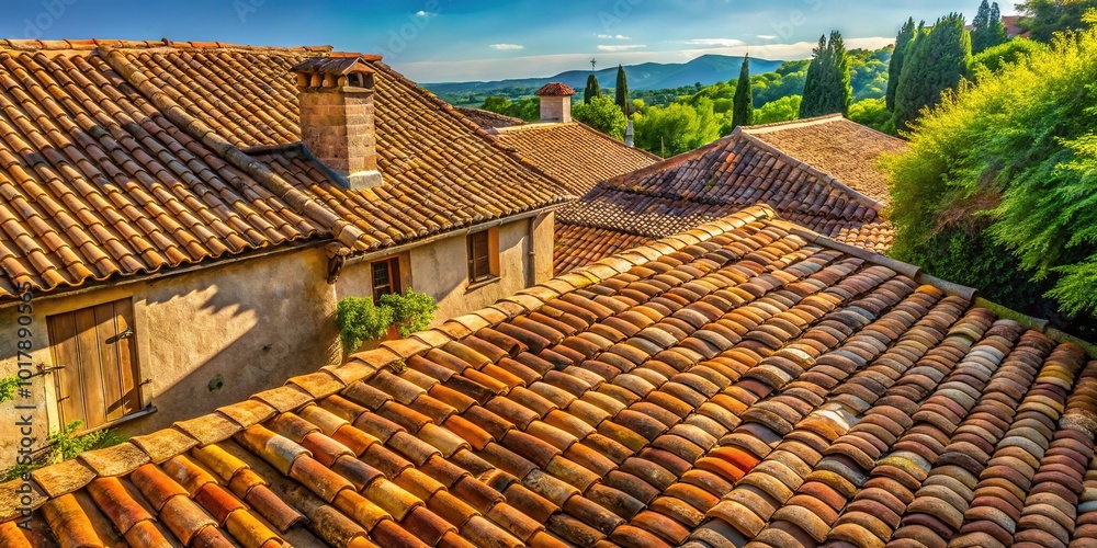 Naklejka premium Textured Tiled Roofs in Provence: Capturing the Charm of Southern France