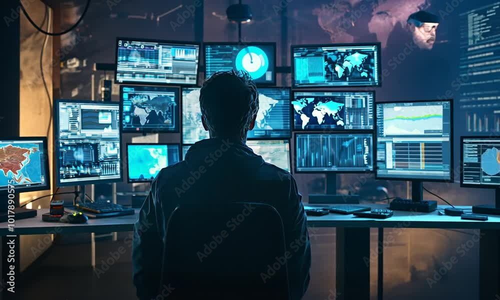 Hacker in a High Tech Control Room Hacker in a High Tech Control Room
