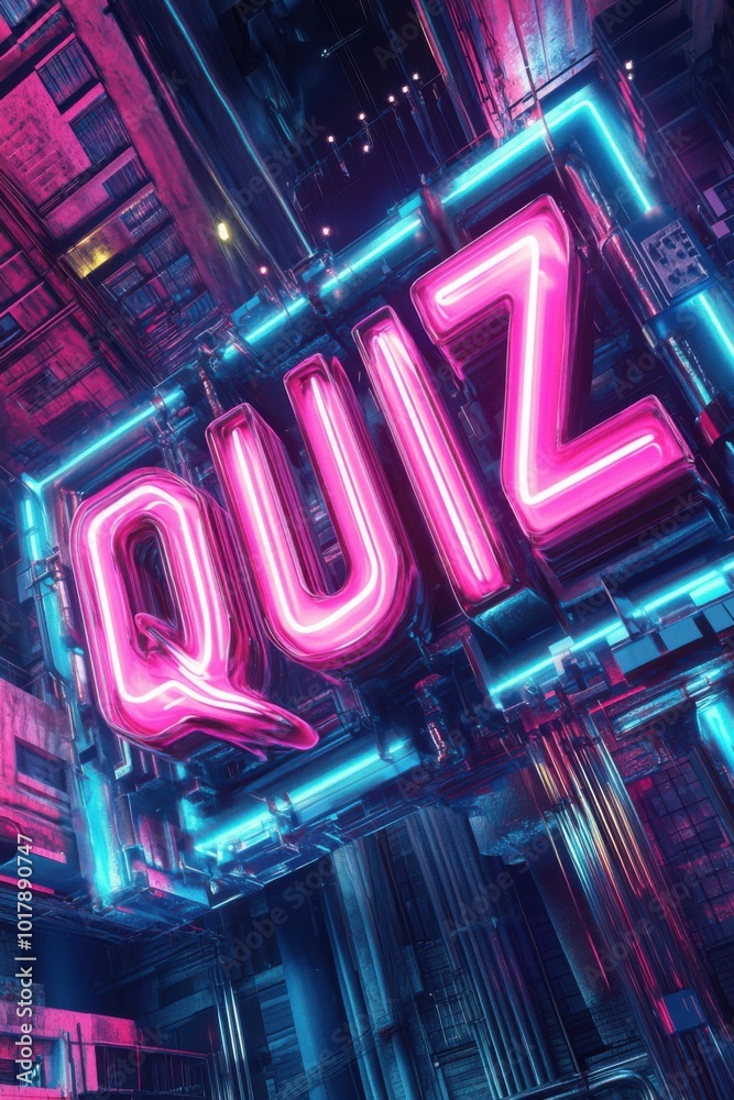Neon 'Quiz' Sign in a Vibrant Urban Landscape: A Fusion of Modern Art and Nightlife Energy Neon 'Quiz' Sign in a Vibrant Urban Landscape: A Fusion of Modern Art and Nightlife Energy