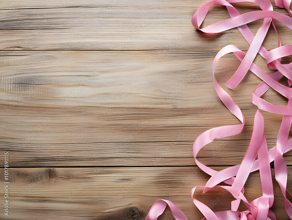 Pink tulip with ribbon bow on wooden background Pink tulip with ribbon bow on wooden background