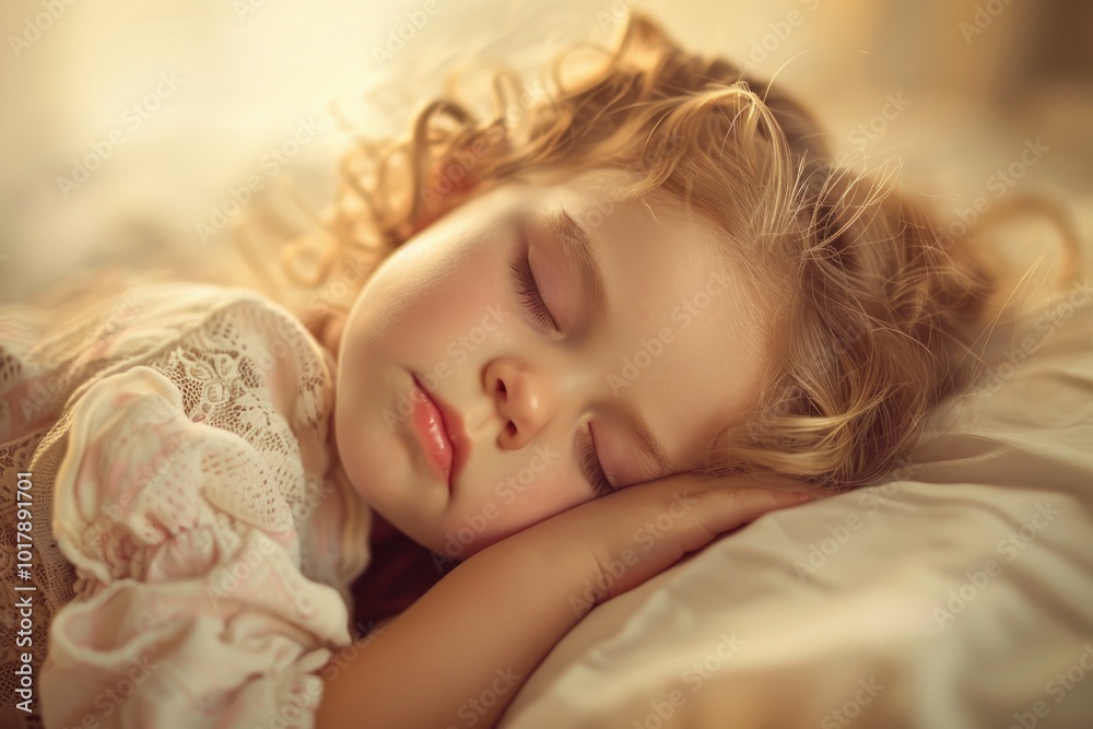 Peaceful Sleeping Child: Serene Moment of a Cute Little Girl in Bed Peaceful Sleeping Child: Serene Moment of a Cute Little Girl in Bed