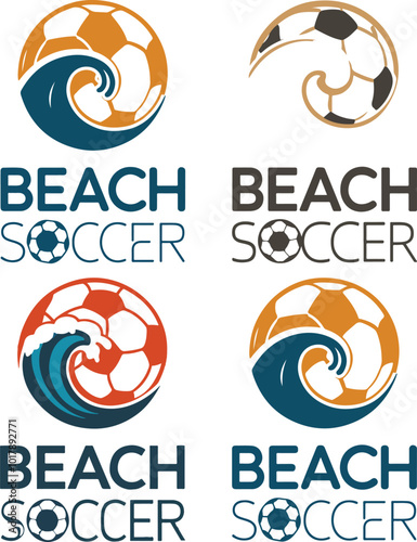 Minimalistic Beach Soccer Logo with Wave and Soccer Ball Icon