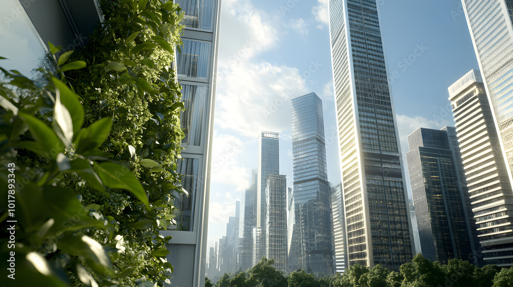 A city with skyscrapers designed to harmonize with nature A city with skyscrapers designed to harmonize with nature