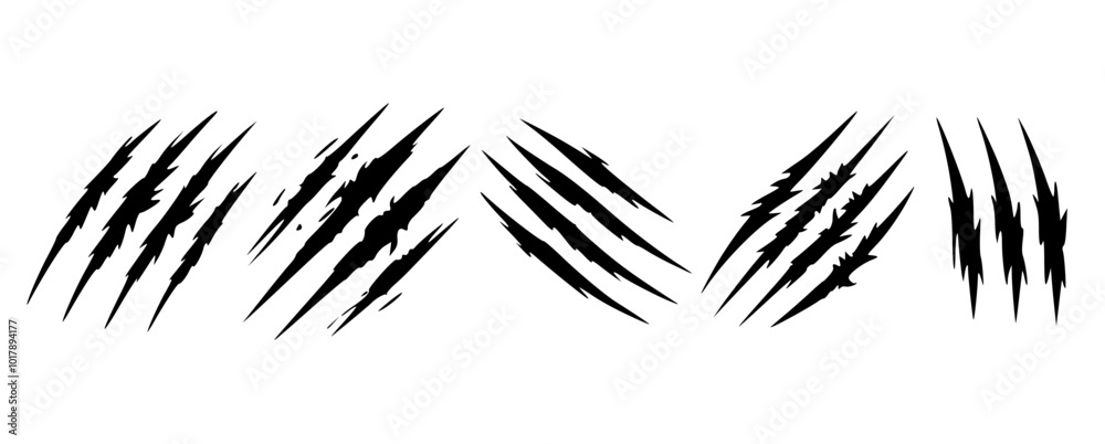animal claw scratch mark or nail scratch logotype icon set isolated. vector eps icon set for tiger, lion, wolf, bear animal attack warning sign. danger, wilderness, danger, horror, scary concept