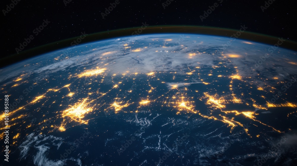 Obraz premium Earth at Night, A Satellite View of Global Connectivity