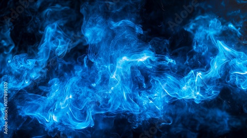 Abstract Blue Smoke Swirling on a Black Background