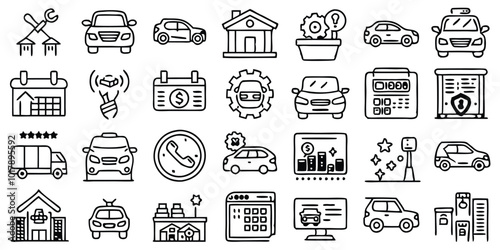 Line icons about car dealership. Line icon on transparent background with editable stroke vector art illustration