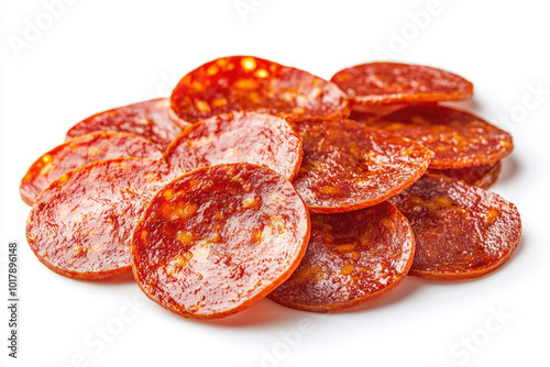 Pepperoni slices isolated on a white background.