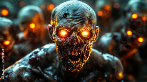 zombie horde with glowing eyes photo