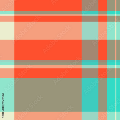 Stripe plaid textile seamless, softness fabric vector pattern. Dreamy check tartan background texture in pastel and orange colors.