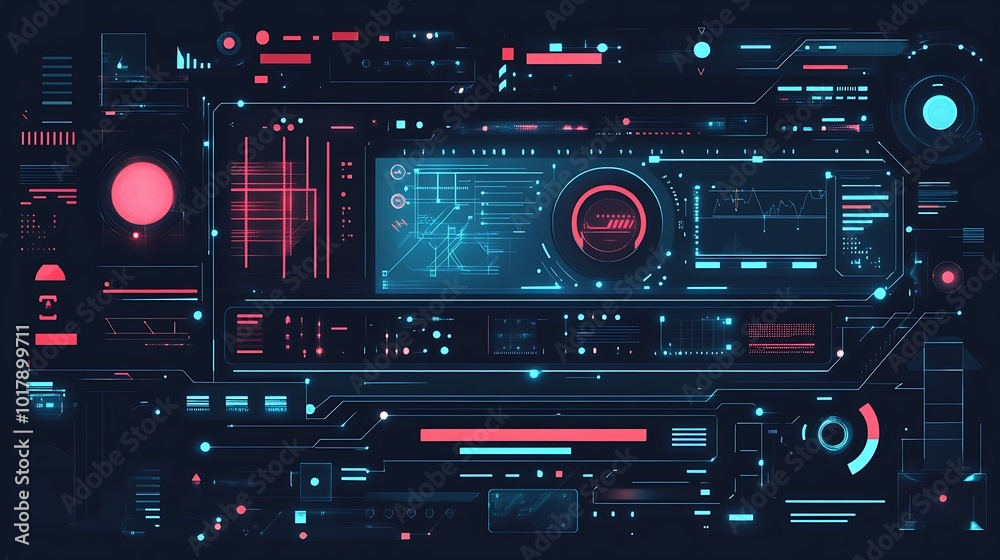 Futuristic Digital Interface with Red and Blue Glow Futuristic Digital Interface with Red and Blue Glow