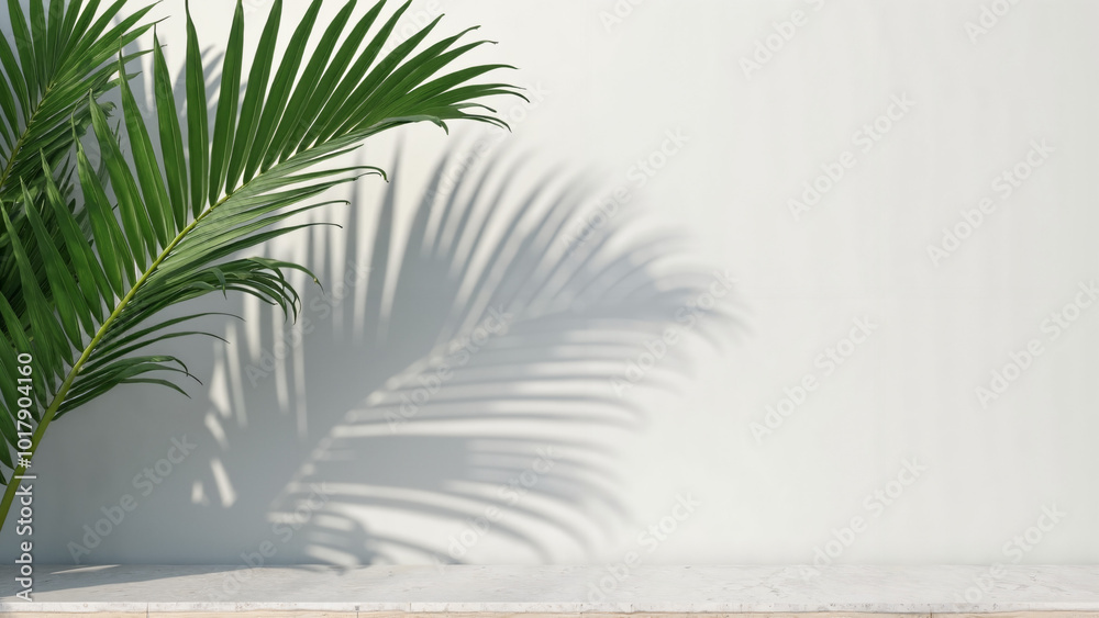 Tropical Elegance: Palm Leaf on Gray Wall for Spa Branding, Eco-Friendly Product Packaging, or Minimalist Home Decor Tropical Elegance: Palm Leaf on Gray Wall for Spa Branding, Eco-Friendly Product Packaging, or Minimalist Home Decor